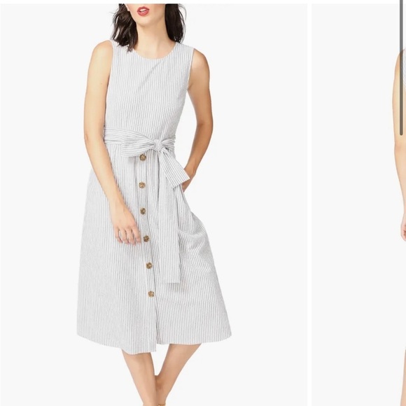 Court and Rowe Sleeveless Stretch Cotton
Seersucker Midi Dress Gray White Sz 6 - Picture 2 of 14